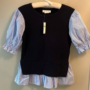 By Anthropologie Layered Poplin Sleeved Sweater